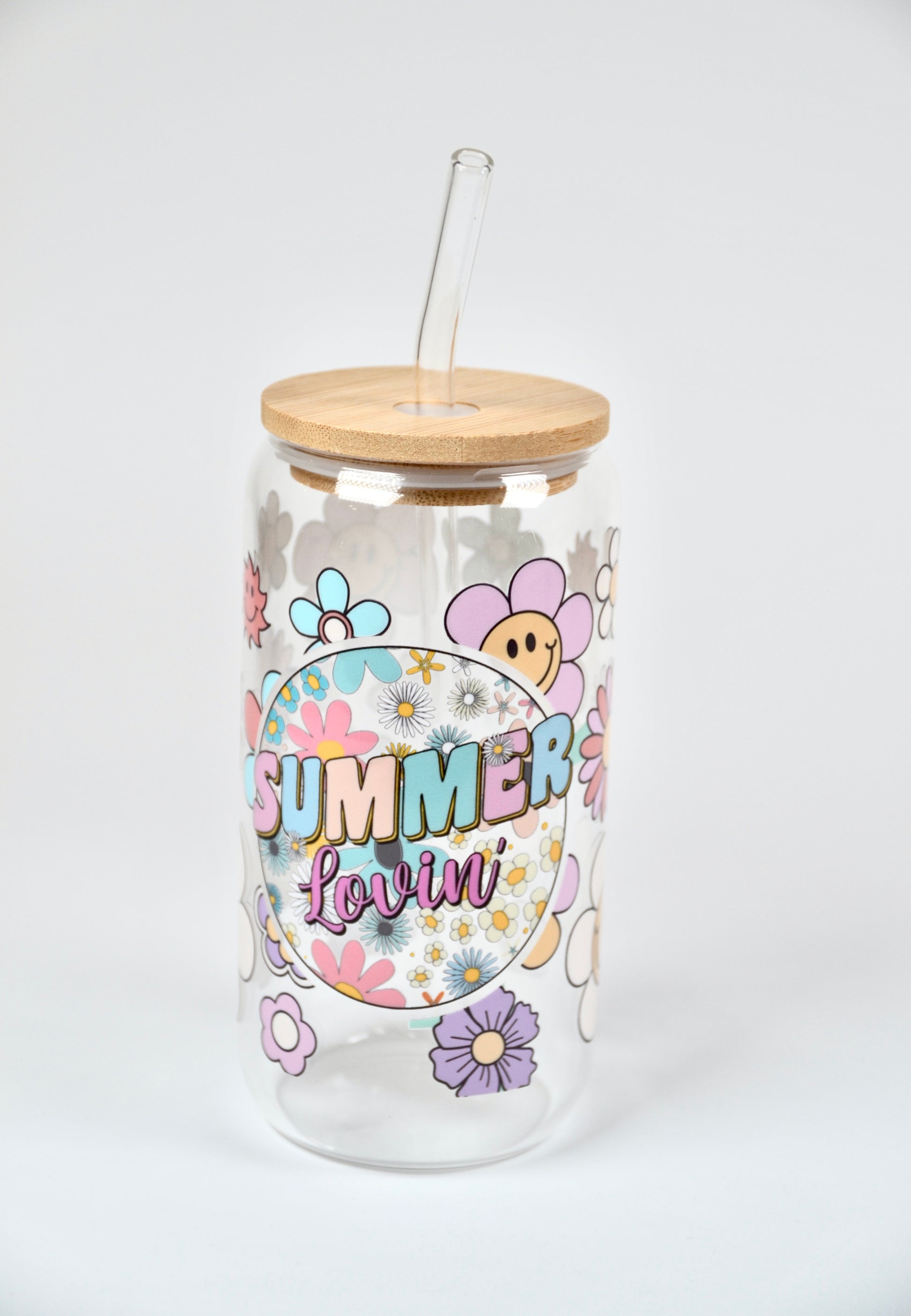 Glasbecher Summer Lovin Bambusdeckel Glasstrohhalm 500ml | useful Beauty - useful Beauty 