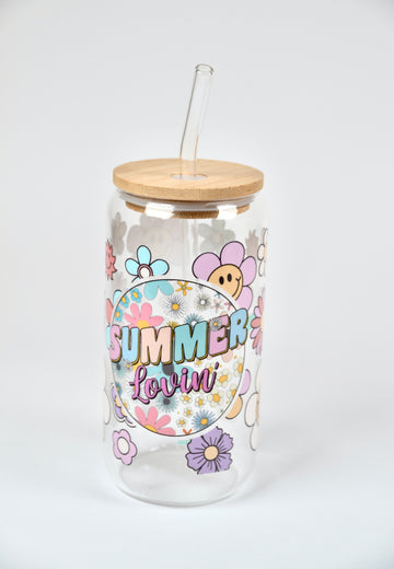 Glasbecher Summer Lovin Bambusdeckel Glasstrohhalm 500ml | useful Beauty - useful Beauty 