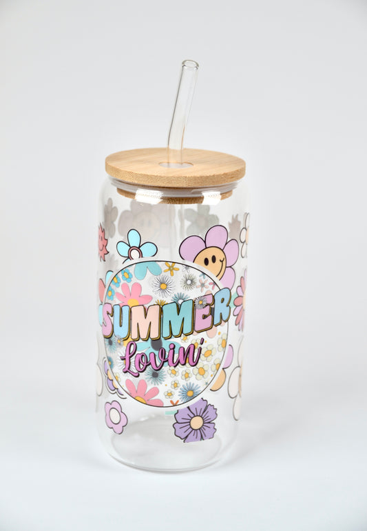 Glasbecher Summer Lovin Bambusdeckel Glasstrohhalm 500ml | useful Beauty - useful Beauty 