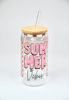 Glasbecher Pink Summer Bambusdeckel Glasstrohhalm 500ml | useful Beauty - useful Beauty 