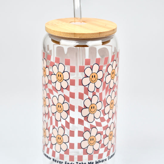 Glasbecher Pink Summer Bambusdeckel Glasstrohhalm 500ml | useful Beauty - useful Beauty 