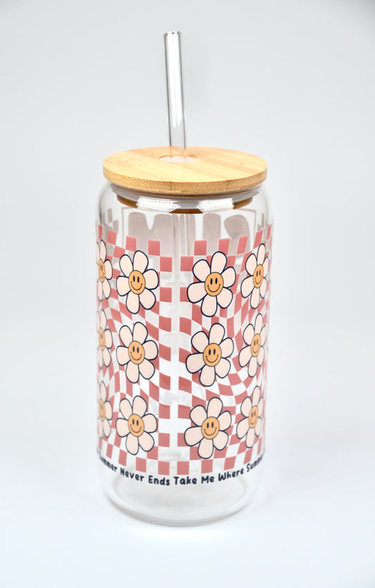 Glasbecher Pink Summer Bambusdeckel Glasstrohhalm 500ml | useful Beauty - useful Beauty 