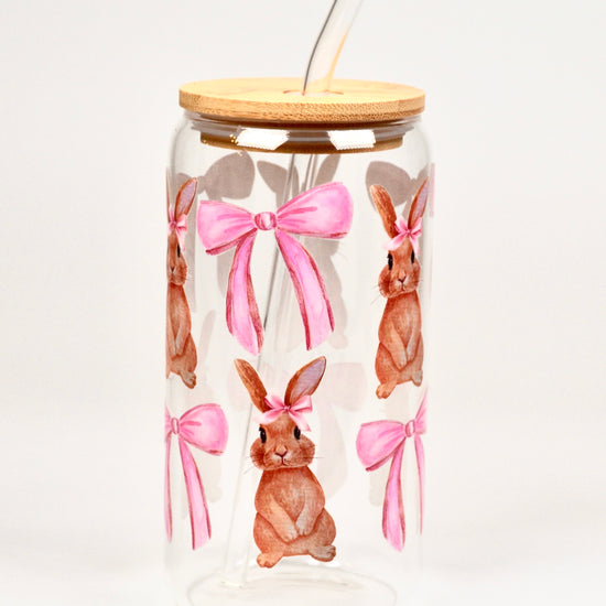 Glasbecher Easter Bunny Bambusdeckel Glasstrohhalm 500ml | useful Beauty - useful Beauty 