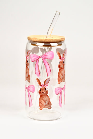 Glasbecher Easter Bunny Bambusdeckel Glasstrohhalm 500ml | useful Beauty - useful Beauty 