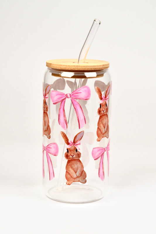 Glasbecher Easter Bunny Bambusdeckel Glasstrohhalm 500ml | useful Beauty - useful Beauty 