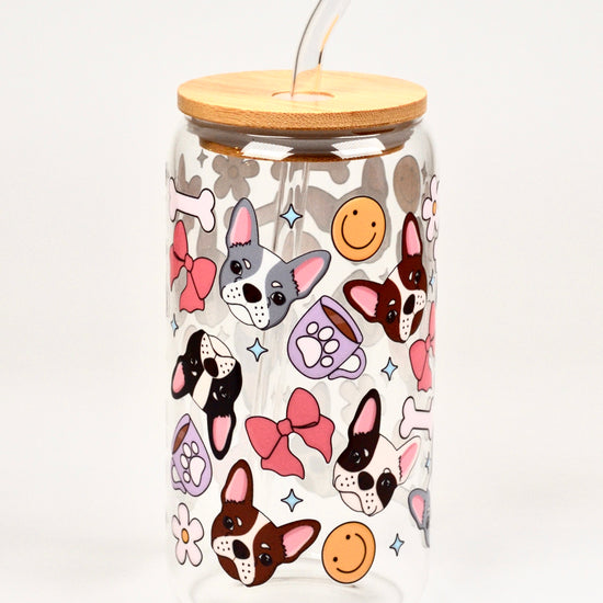 Glasbecher Bull Dogge Bambusdeckel Glasstrohhalm 500ml | useful Beauty - useful Beauty 