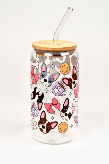 Glasbecher Bull Dogge Bambusdeckel Glasstrohhalm 500ml | useful Beauty - useful Beauty 