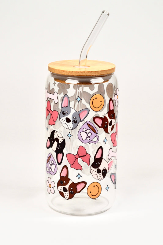 Glasbecher Bull Dogge Bambusdeckel Glasstrohhalm 500ml | useful Beauty - useful Beauty 