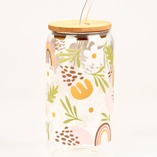 Glasbecher Rainbow Bambusdeckel Glasstrohhalm 500ml | useful Beauty - useful Beauty 