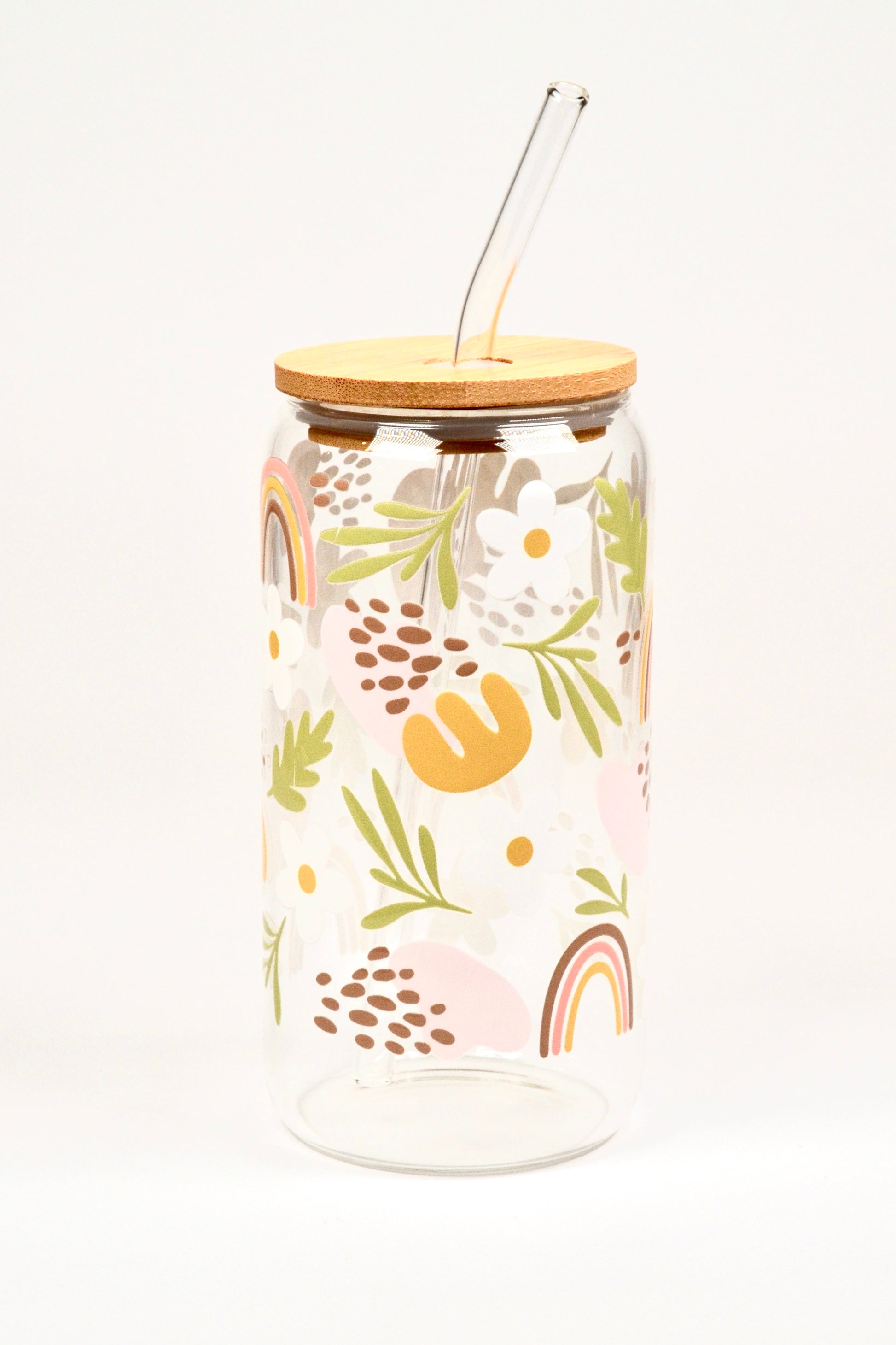 Glasbecher Rainbow Bambusdeckel Glasstrohhalm 500ml | useful Beauty - useful Beauty 