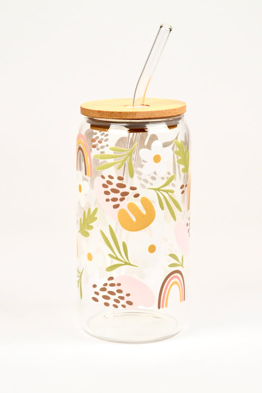 Glasbecher Rainbow Bambusdeckel Glasstrohhalm 500ml | useful Beauty - useful Beauty 