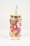 Glasbecher Flowerpower Bambusdeckel Glasstrohhalm 500ml | useful Beauty - useful Beauty 