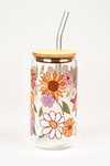 Glasbecher Flowerpower Bambusdeckel Glasstrohhalm 500ml | useful Beauty - useful Beauty 