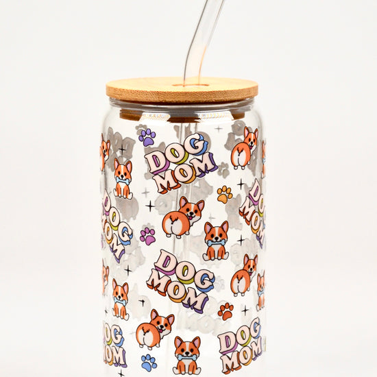Glasbecher Dog Mom Bambusdeckel Glasstrohhalm 500ml | useful Beauty - useful Beauty 