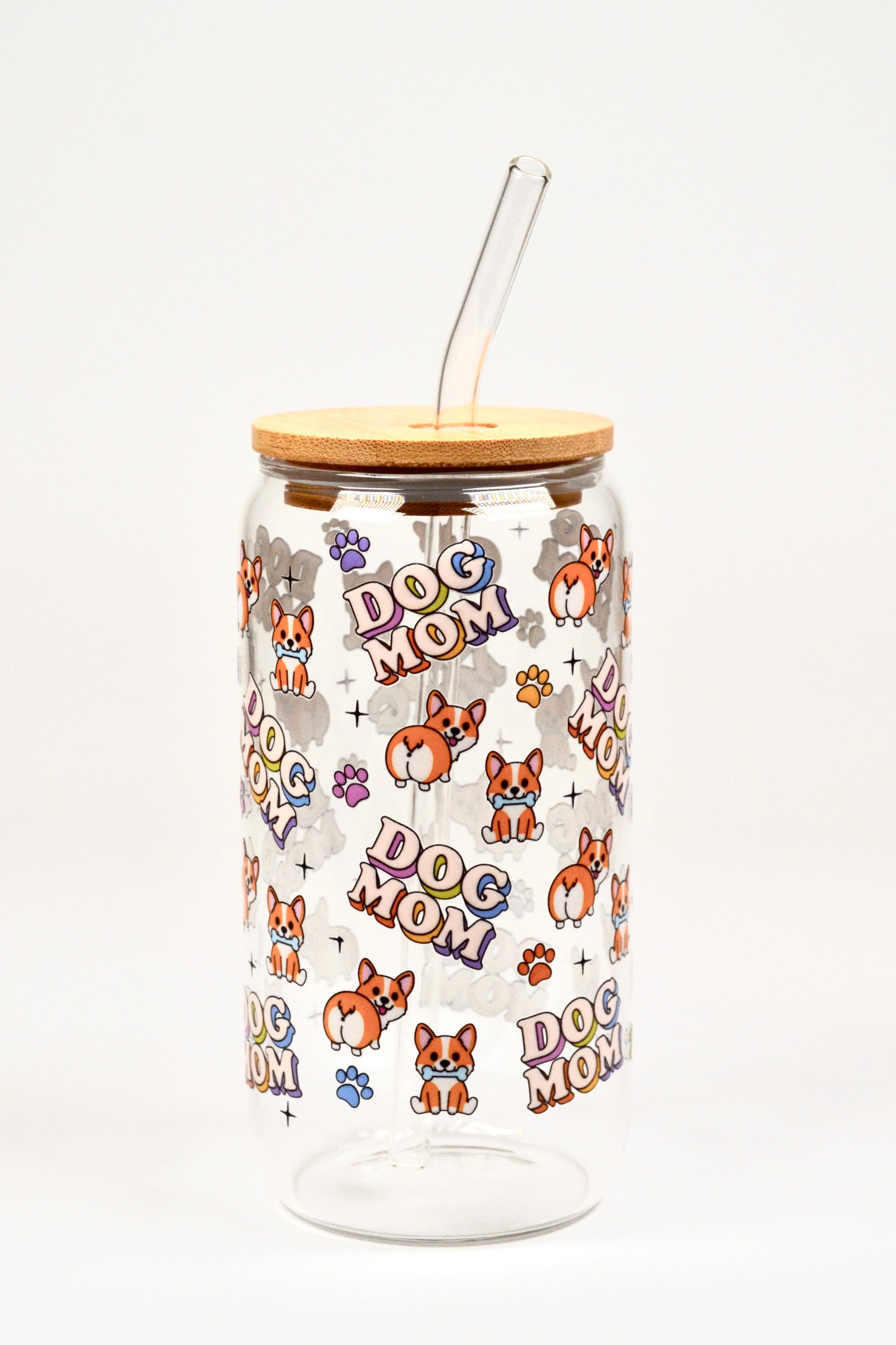 Glasbecher Dog Mom Bambusdeckel Glasstrohhalm 500ml | useful Beauty - useful Beauty 