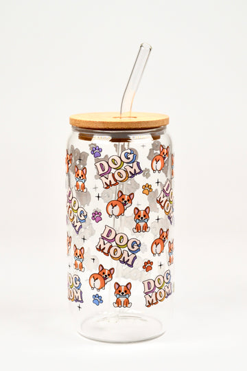 Glasbecher Dog Mom Bambusdeckel Glasstrohhalm 500ml | useful Beauty - useful Beauty 