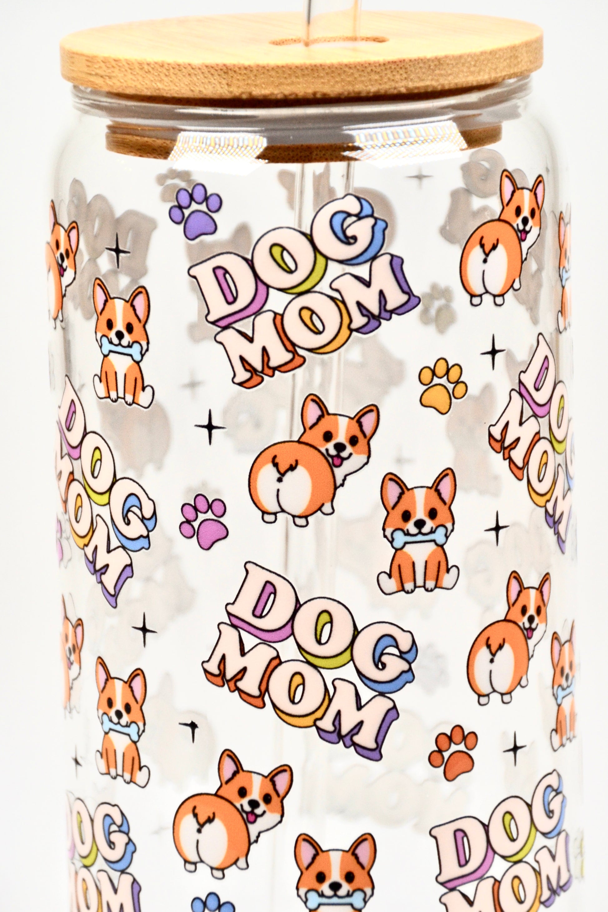 Glasbecher Dog Mom Bambusdeckel Glasstrohhalm 500ml | useful Beauty - useful Beauty 