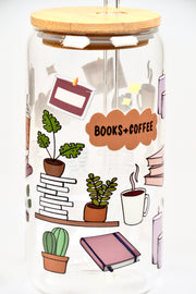 Glasbecher Books´ndCoffee Bambusdeckel Glasstrohhalm 500ml | useful Beauty - useful Beauty 