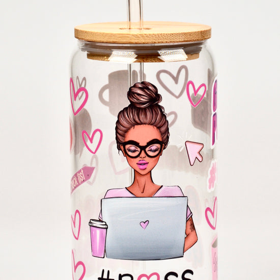 Glasbecher Boss Babe Bambusdeckel Glasstrohhalm 500ml | useful Beauty - useful Beauty 