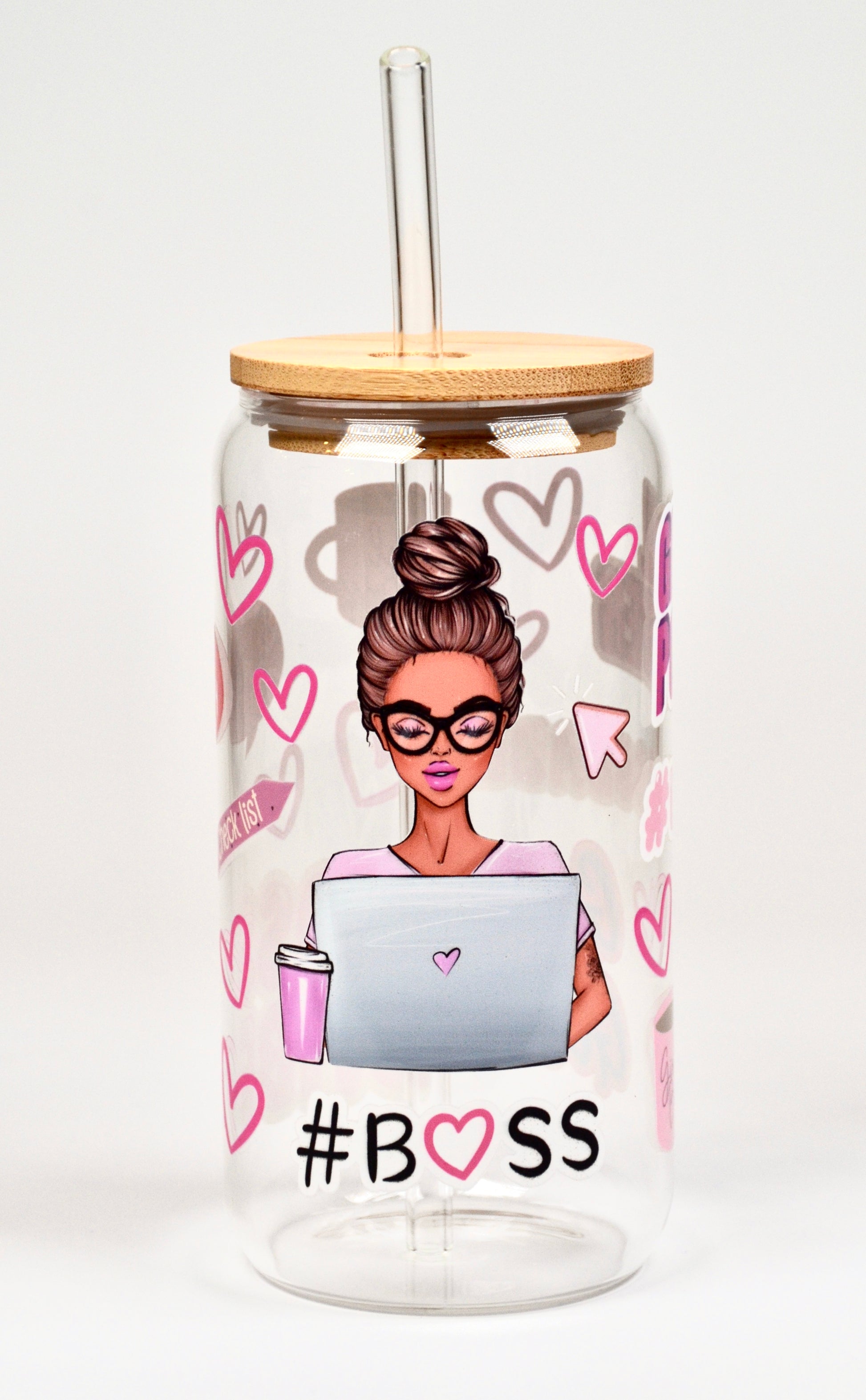 Glasbecher Boss Babe Bambusdeckel Glasstrohhalm 500ml | useful Beauty - useful Beauty 