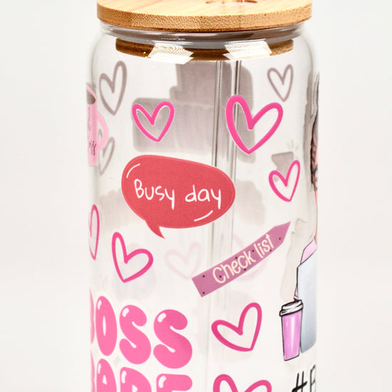 Glasbecher Boss Babe Bambusdeckel Glasstrohhalm 500ml | useful Beauty - useful Beauty 