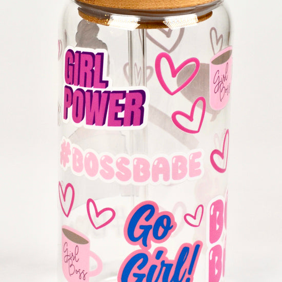 Glasbecher Boss Babe Bambusdeckel Glasstrohhalm 500ml | useful Beauty - useful Beauty 