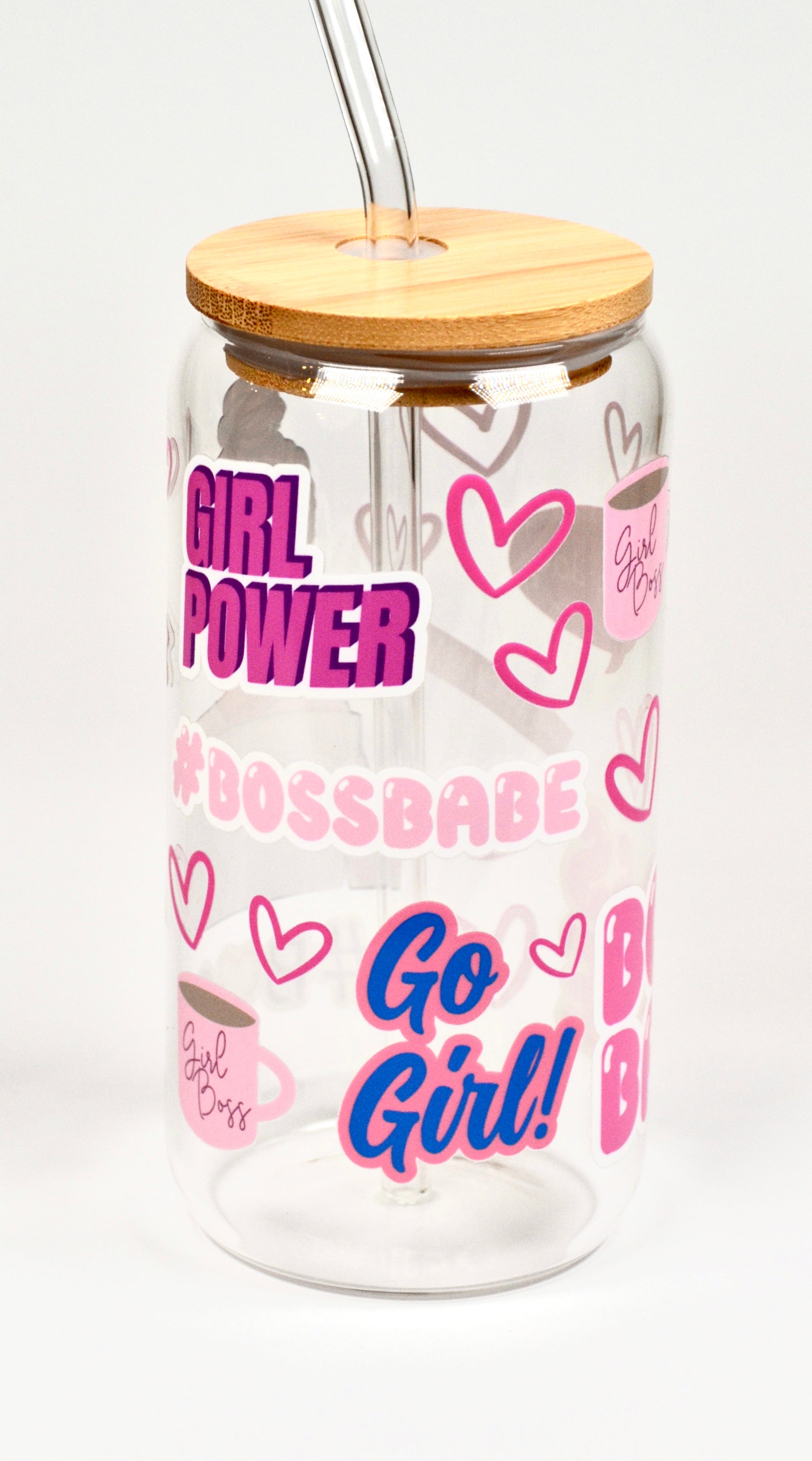 Glasbecher Boss Babe Bambusdeckel Glasstrohhalm 500ml | useful Beauty - useful Beauty 