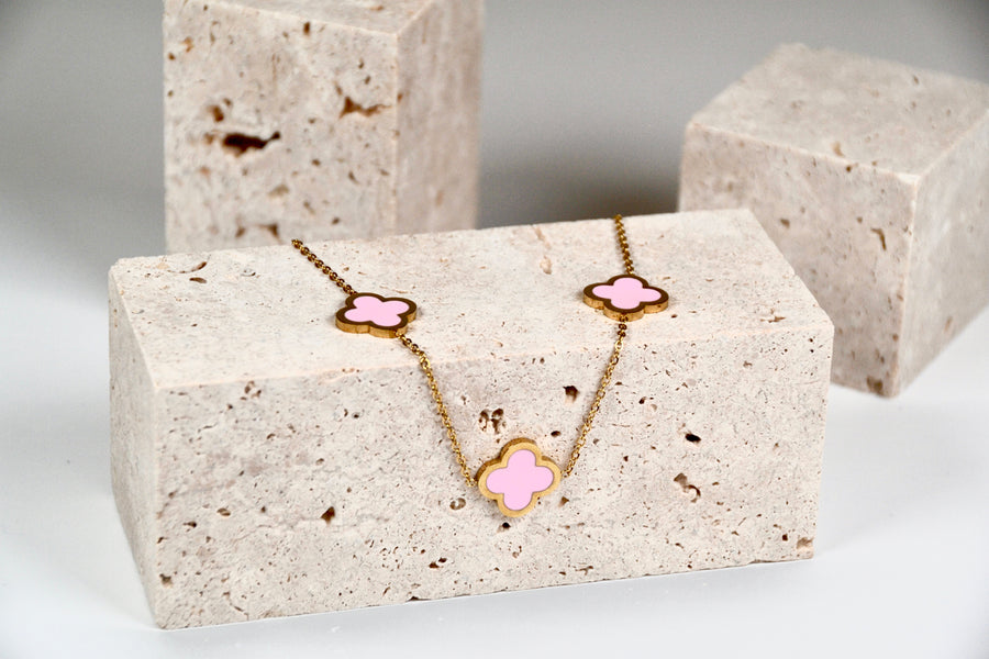 Edelstahl Halskette rosa Kleeblatt gold |useful Beauty