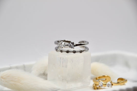 doppelter Ring Zirkonia Schleife | 14k goldplated - useful Beauty 