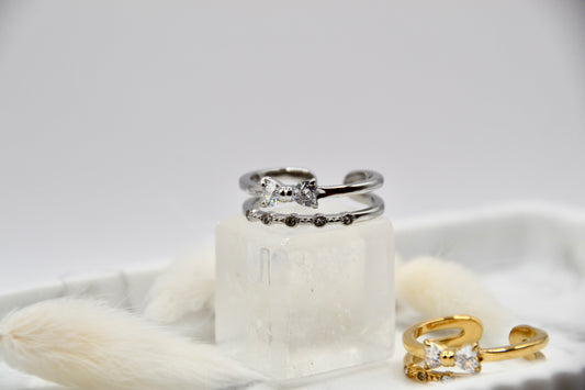 doppelter Ring Zirkonia Schleife | 14k goldplated - useful Beauty 