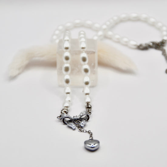 Edelsathl Halskette Perlen Schleife gold/silber | useful Beauty - useful Beauty 