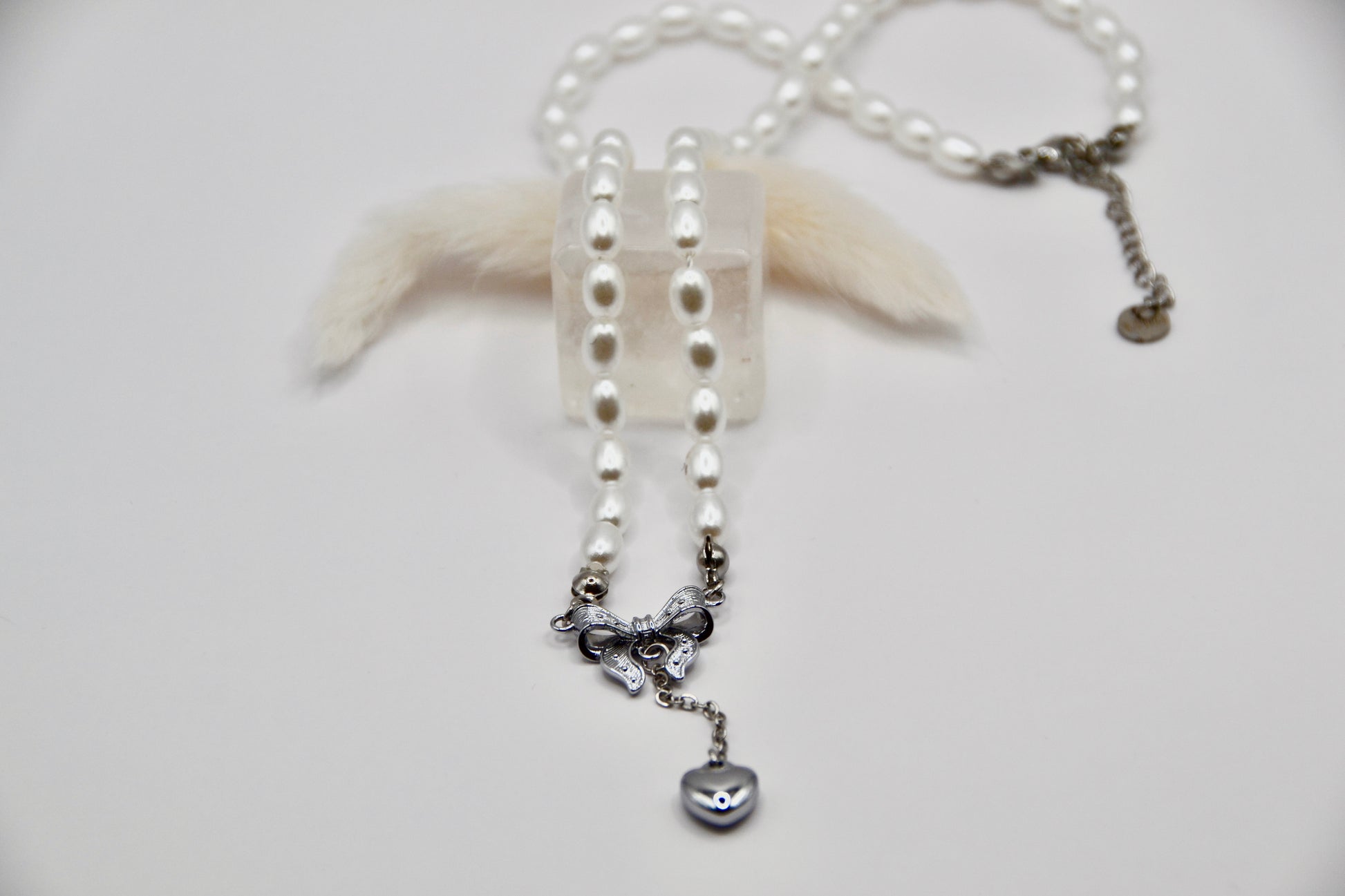 Edelsathl Halskette Perlen Schleife gold/silber | useful Beauty - useful Beauty 