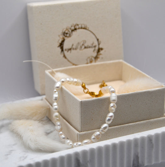 Perlenarmband Süßwasserperlen gold weiß | useful Beauty - useful Beauty 