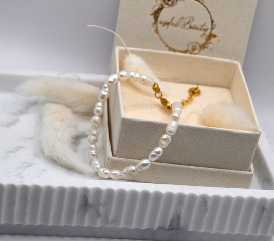 Perlenarmband Süßwasserperlen gold weiß | useful Beauty - useful Beauty 