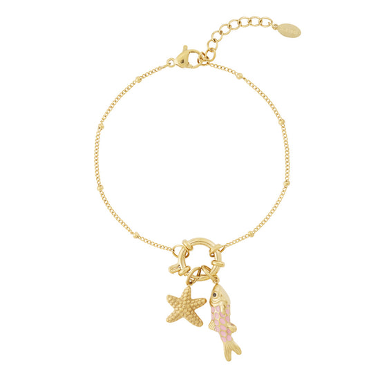 Edelstahl Armband mit abnehmbaren Charms in Form von Fisch, Muschel, Seestern usw.