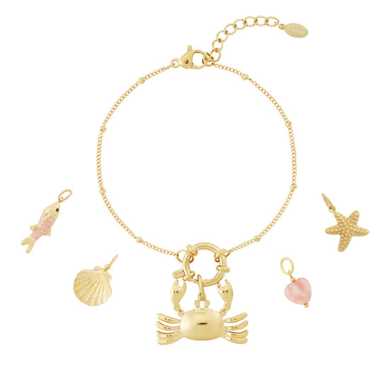 Edelstahl Armband mit abnehmbaren Charms in Form von Fisch, Muschel, Seestern usw.