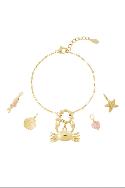 Edelstahl Armband mit abnehmbaren Charms in Form von Fisch, Muschel, Seestern usw.