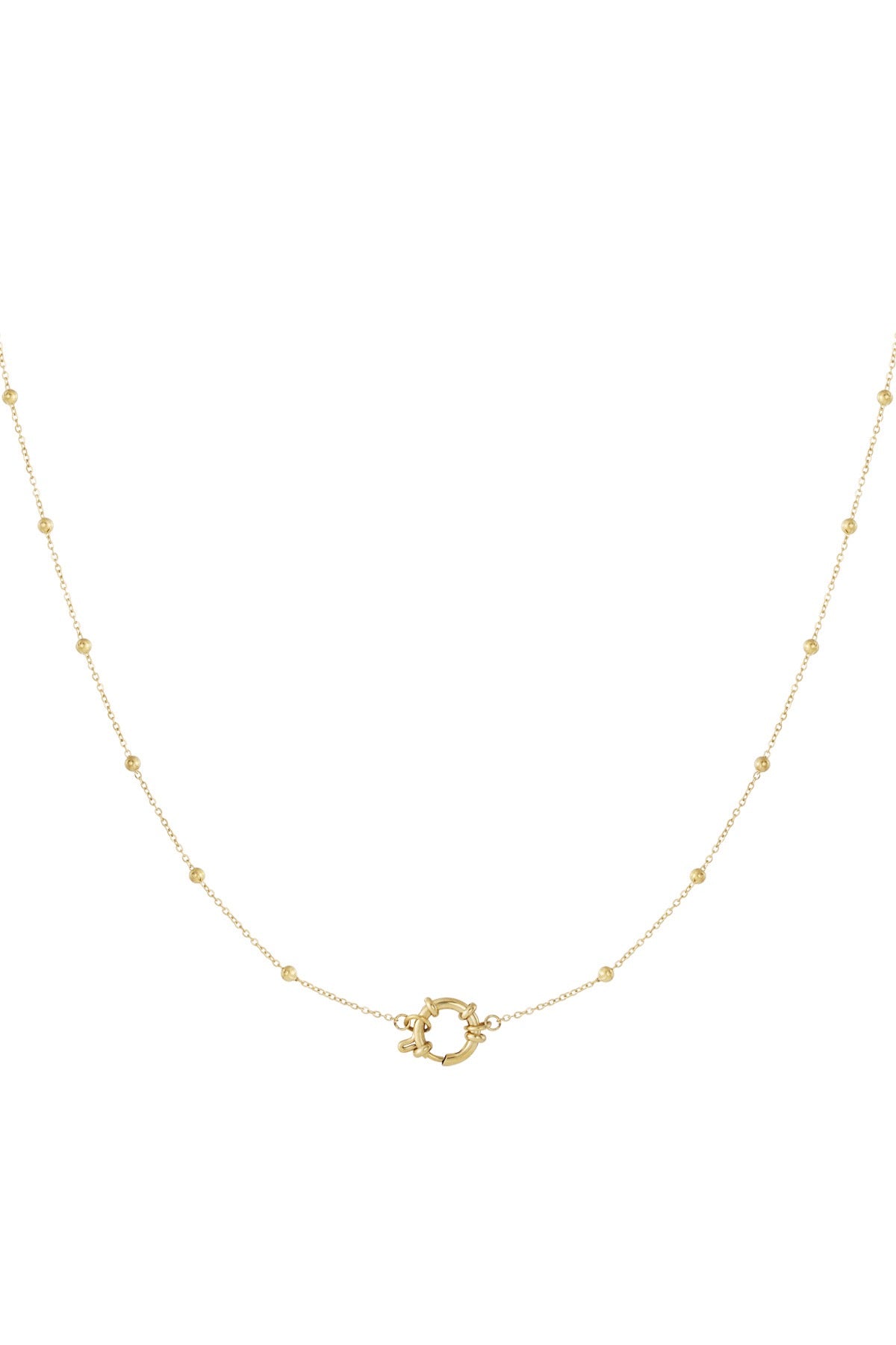 Feine goldenen Edelstahl Halskette mit einzelnen kleinen Kugeln und großem Ring, um Charms dran zu hängen.