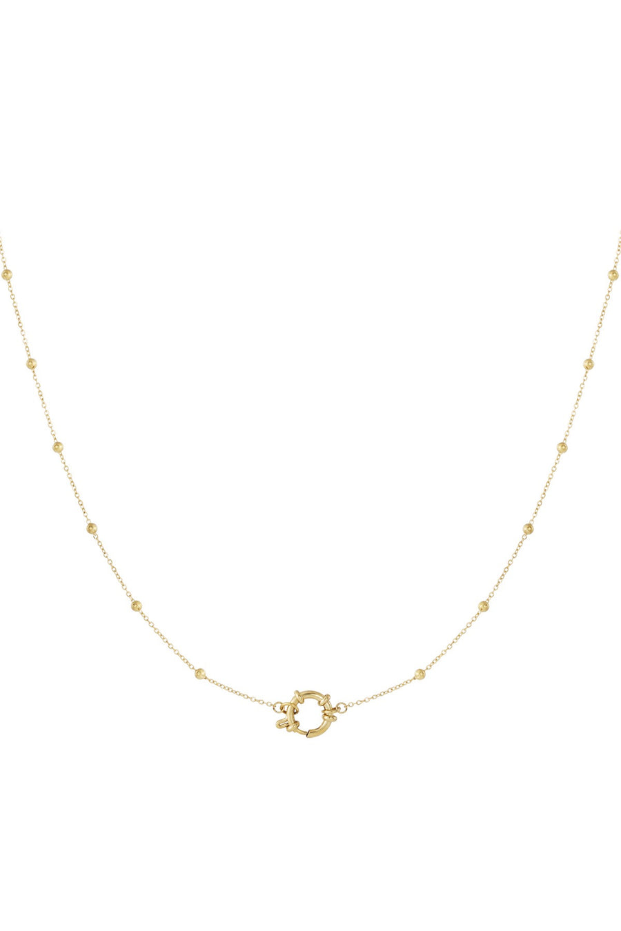 Feine goldenen Edelstahl Halskette mit einzelnen kleinen Kugeln und großem Ring, um Charms dran zu hängen.