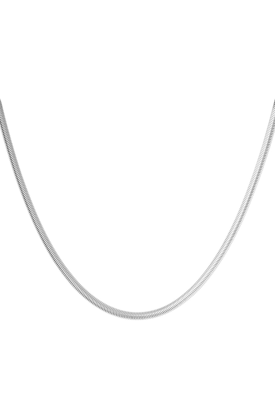 Flache silberne Halskette in Schlangenketten Design. 