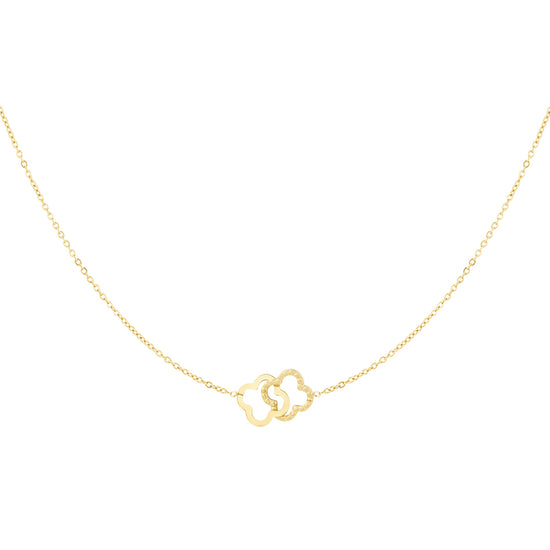 Goldene Edelstahl Halskette mit zwei verbundenen Kleeblättern.