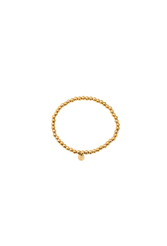 Goldenes Edelstahl Kugelarmband mit Gummizug.
