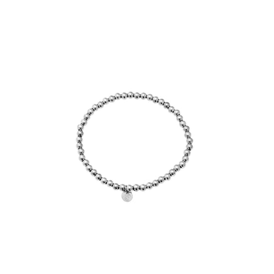 Silbernes Edelstahl Kugelarmband mit Gummizug.