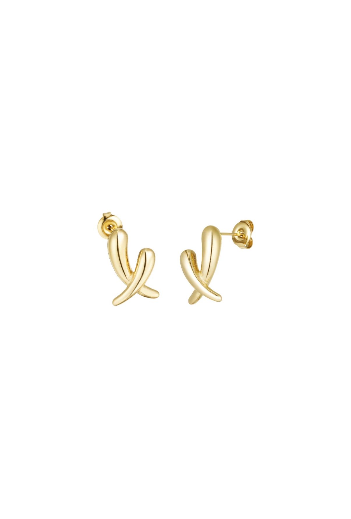 Feine goldene Ohrstecker im gekreuzten Design.