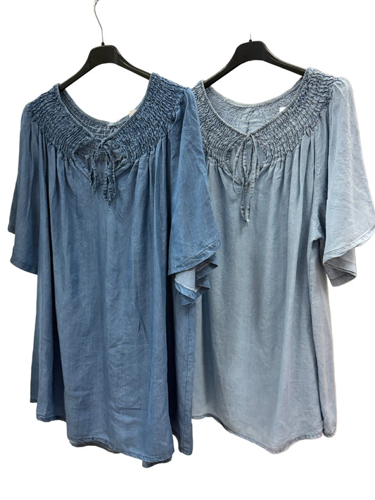 Plus Size Bluse Jeansblau