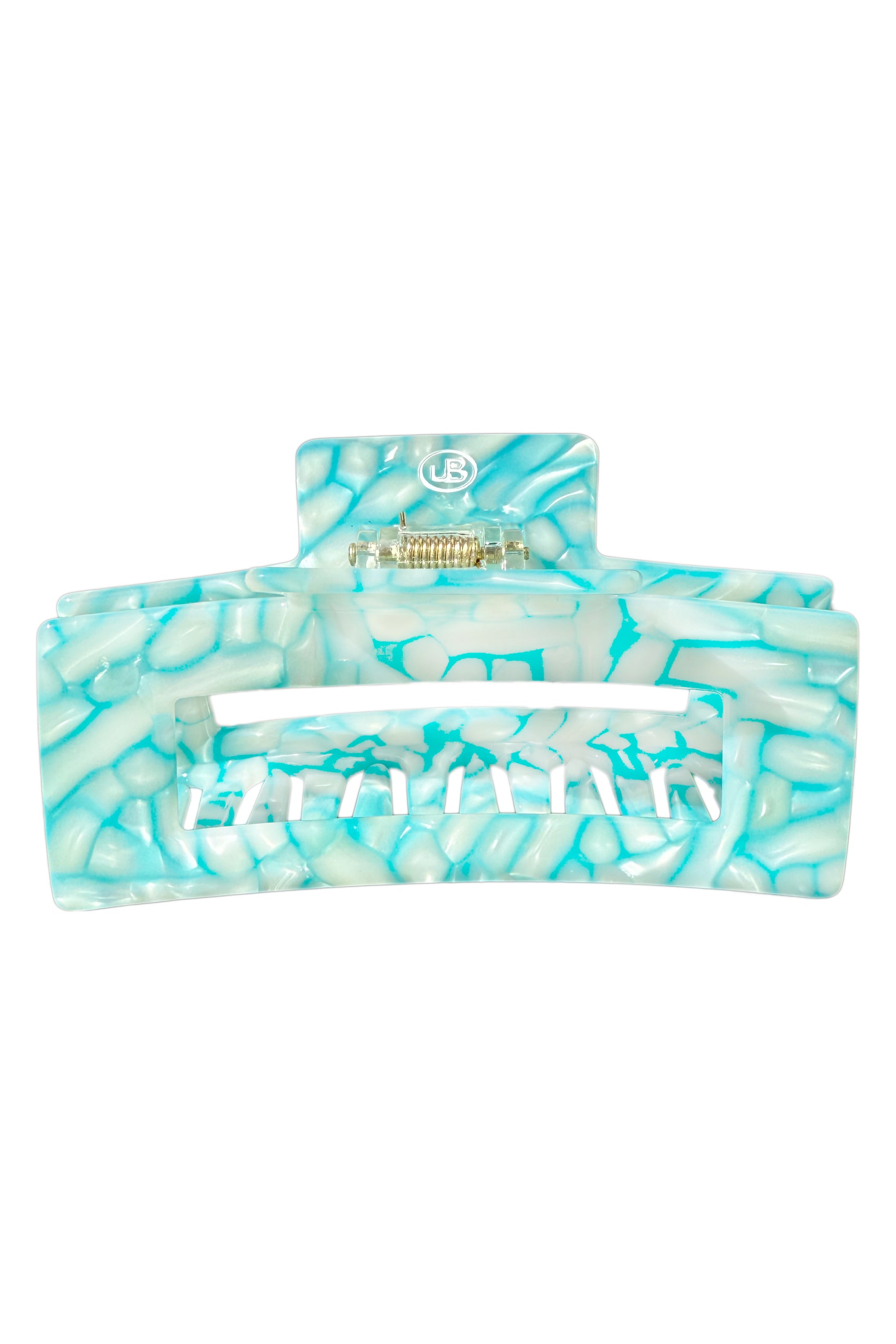 Türkise Haarklammer aus Cellulose Acetet in flimmernder Pooloptik.