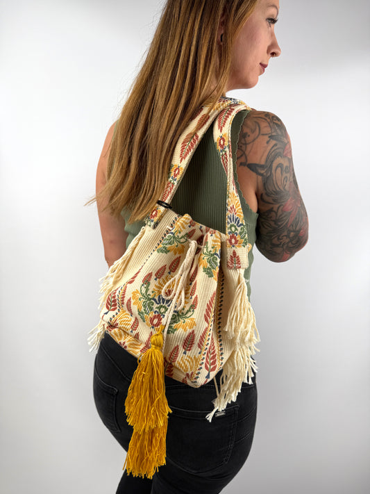 Handtasche aus Baumwolle mit Fransen und Quasten – Made in Italy