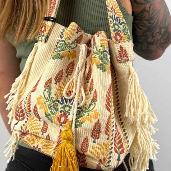 Handtasche aus Baumwolle mit Fransen und Quasten – Made in Italy