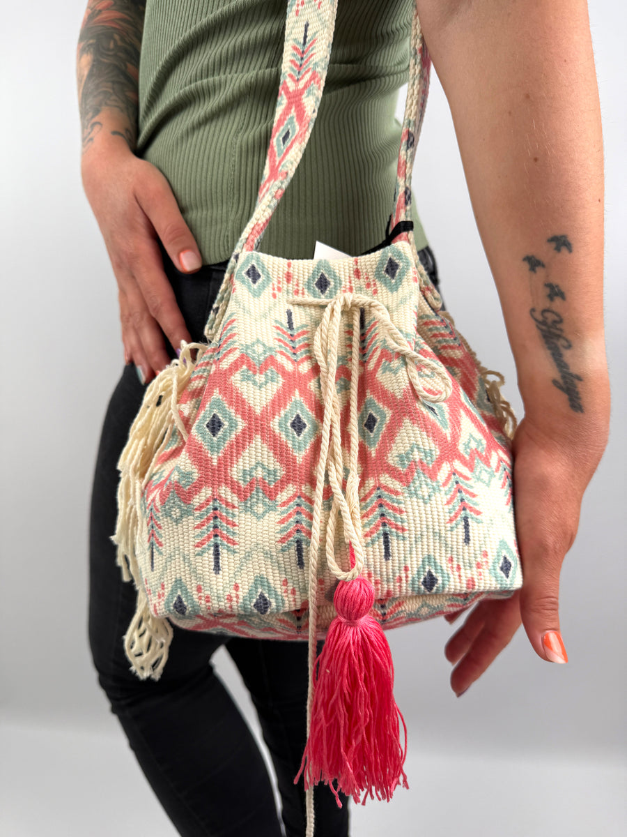 Handtasche aus Baumwolle mit Fransen und Quasten – Made in Italy
