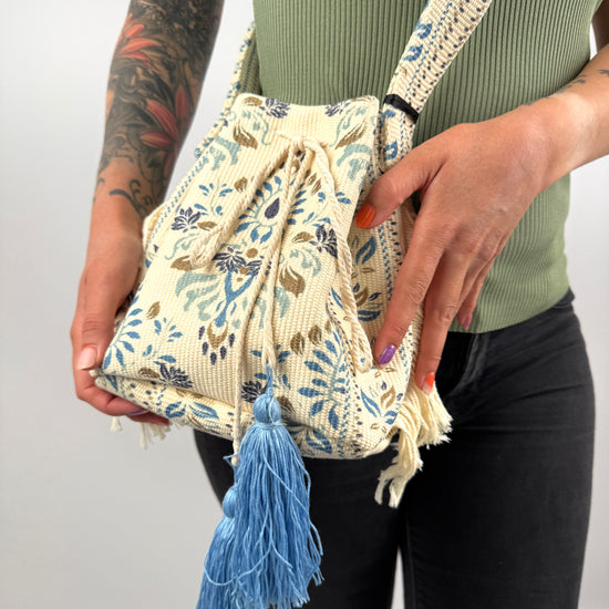 Handtasche aus Baumwolle mit Fransen und Quasten – Made in Italy